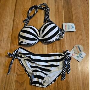 Tahiti Black & White Monochromatic Contemporary Bikini Set SMALL Mix & Match NEW